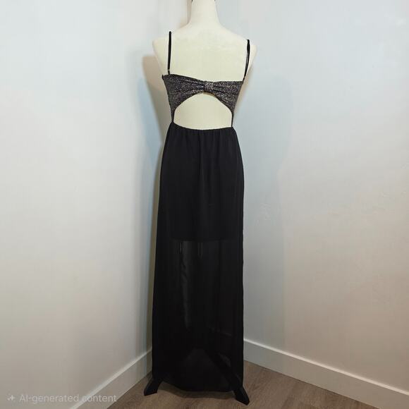Vintage 90s Y2K Charlotte Russe Babydoll Maxi Dress Whimsical Prom Black Size XS - Picture 5 of 8
